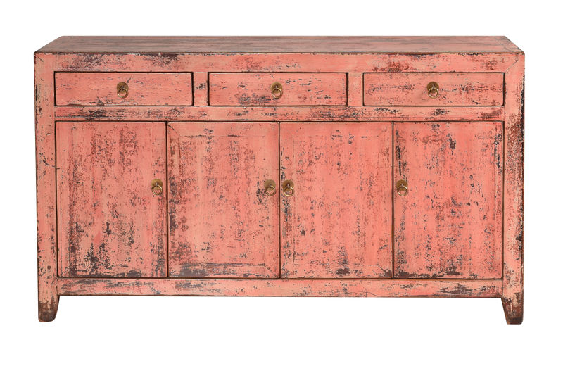 FUBR046 4-дверный мягкий розовый состаренный шкаф с основанием для шкафа ijlbrown 