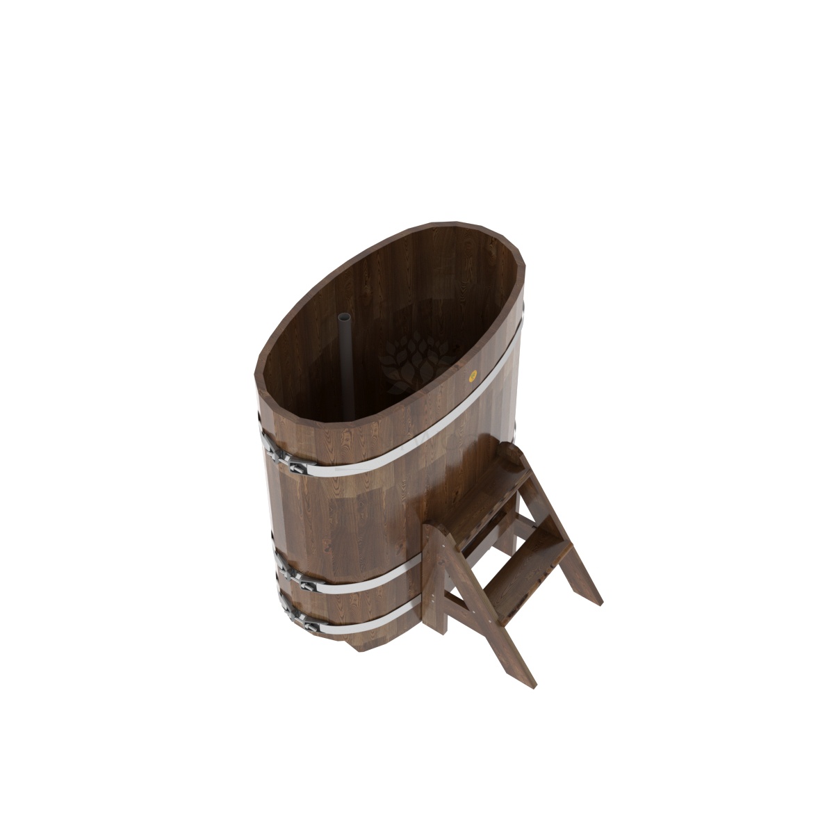 1488 Купель овальная из сращенных ламелей лиственницы 0,59х1,06х1,1 морёная Alyarus  - Вид №1