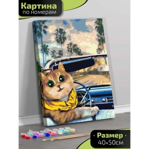Картина по номерам Fbrush Кошка за рулем 40x50 см