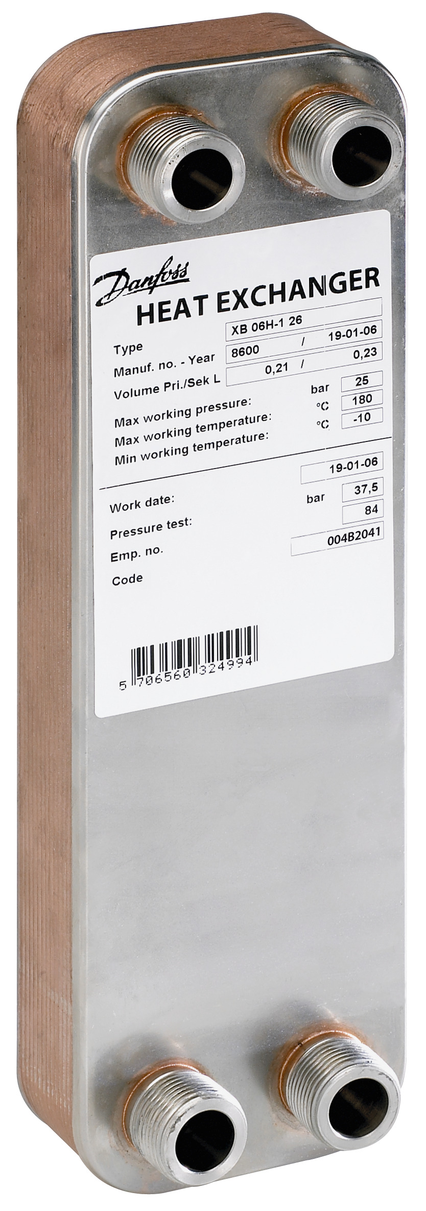 Danfoss Паяный пластинчатый теплообменник серии XB06 XB 06H-1 70 паяный пласт. теплообменник 004B2048  - Вид №16