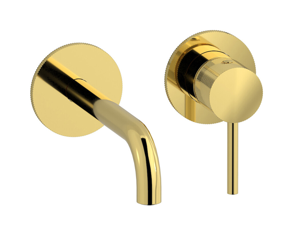 Встроенный в стену смеситель для раковины на 2 отверстия в комплекте с донным клапаном. WE ARE IB id406oo Gold Industria