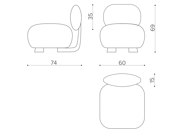 CD 60SQ квадратный модуль 60см с подлокотником 60BR True Design Code - Вид №1