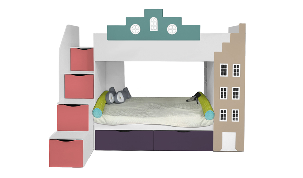 Кровать детская двухъярусная с 2 ящиками правая "Амстердам" МАНДАРИН АМСТЕРДАМ 179534 Разноцветный;белый;бежевый Santreyd  - Вид №2