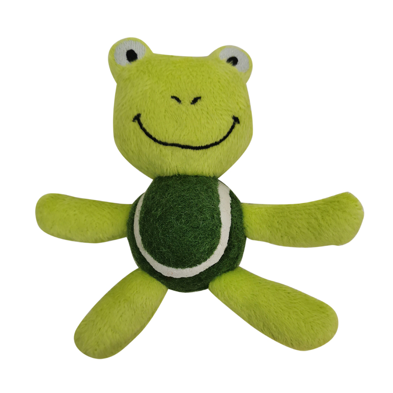 ПР0049436 Игрушка для собак Mini Plush Лягушка с теннисным мячом и пищалкой 13 см CHOMPER 