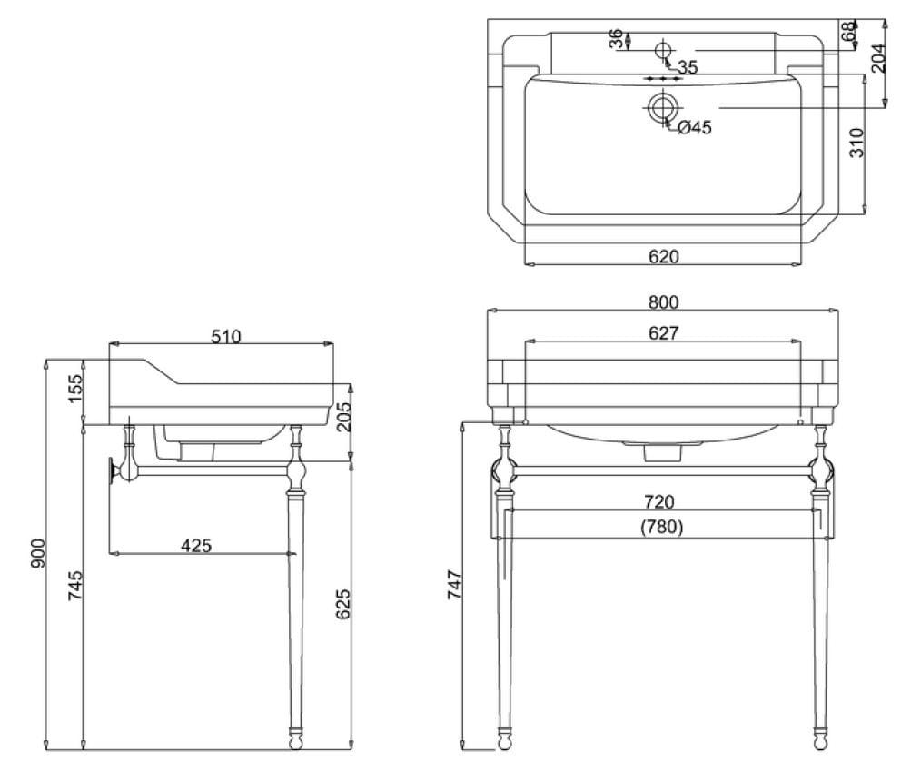 Консольный умывальник из стекла с переливом Burlington Эдвардианская ARCH-00052746 - Вид №10