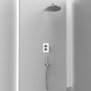 Graffio Полная круглая внутренняя часть душа. <br /> Кронштейн, лейка для душа, 2-ходовой термостат, подключение воды с / суппорт, душ и гибкий шланг. AM020 T