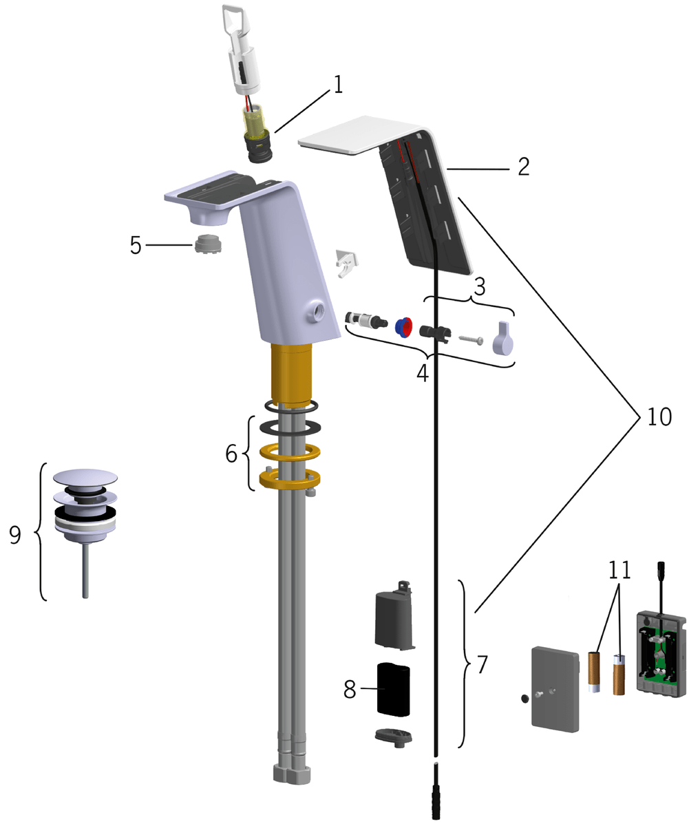 Oras 8710F Смеситель для умывальника, 6 V 8710F ALESSI Sense Хром/Белый  - Вид №8