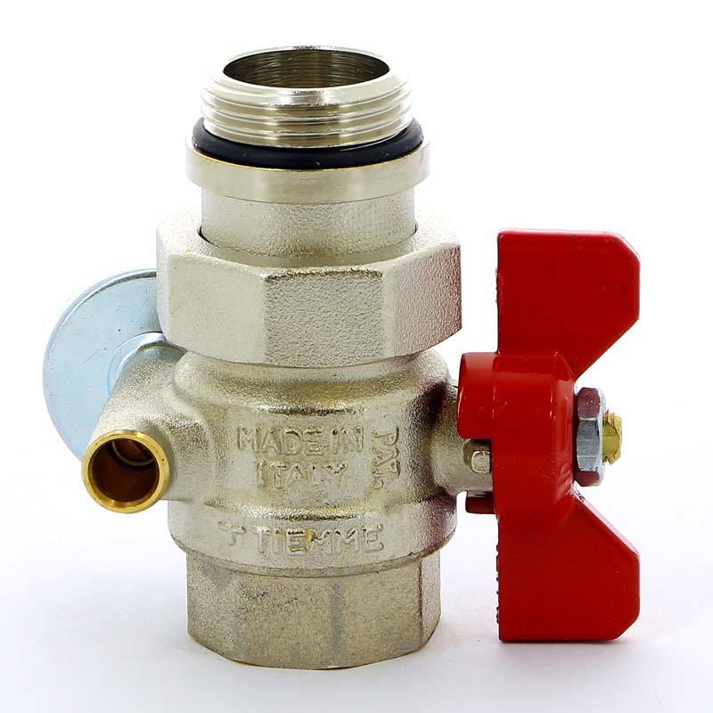 Кран шаровой НВ с разъемным соединением с термометром для коллектора бабочка TIEMME 1" бабочка красная 2120043 - Вид №3