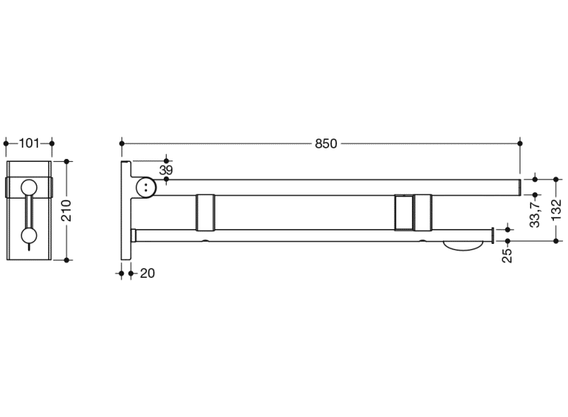 900.50.11640 Двойной шарнирный опорный рельс, конструкция a HEWI Stützen  - Вид №1