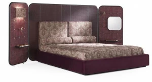 ETRO Home Interiors Двуспальная кровать со встроенными прикроватными тумбочками из дерева и бархата Timgad