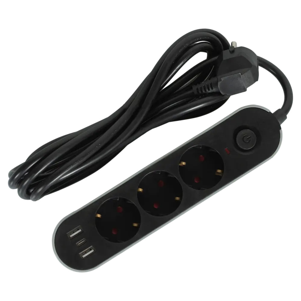 Удлинитель бытовой Skybeam 3 розетки + USB, 3 м, черный 89376450 STLM-1574904