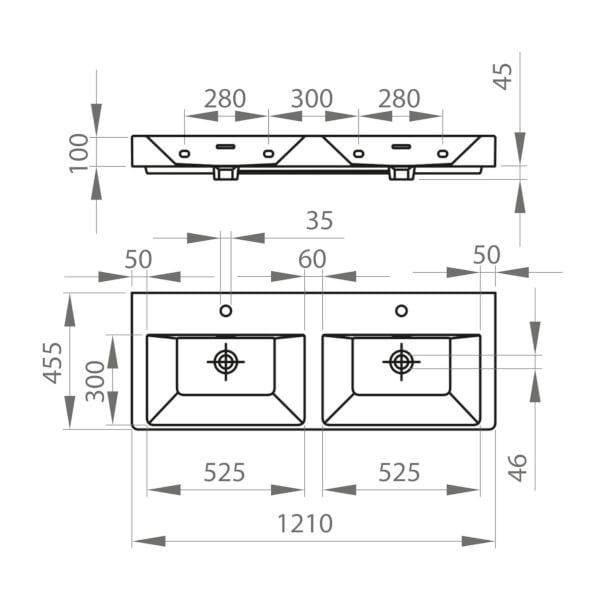 Керамическая двойная подвесная раковина Ercos MALIBU ARCH-00002154 - Вид №2