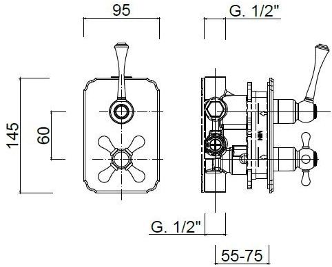 Rubinetteria Giulini Термостатический смеситель для душа на 2 отверстия с тарелкой Londra 8283-ln - Вид №1