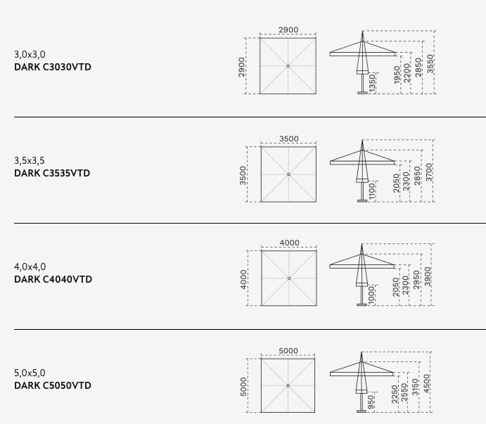 Алюминиевый квадратный зонт с телескопическим закрытием Scolaro Parasol VERONA DARK ARCH-00062689 - Вид №3