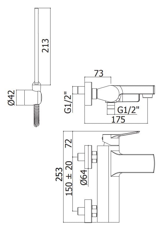Смеситель для ванны/душа с 3 отверстиями и переключателем RUBINETTERIA PAFFONI Tilt ARCH-00039582 - Вид №2