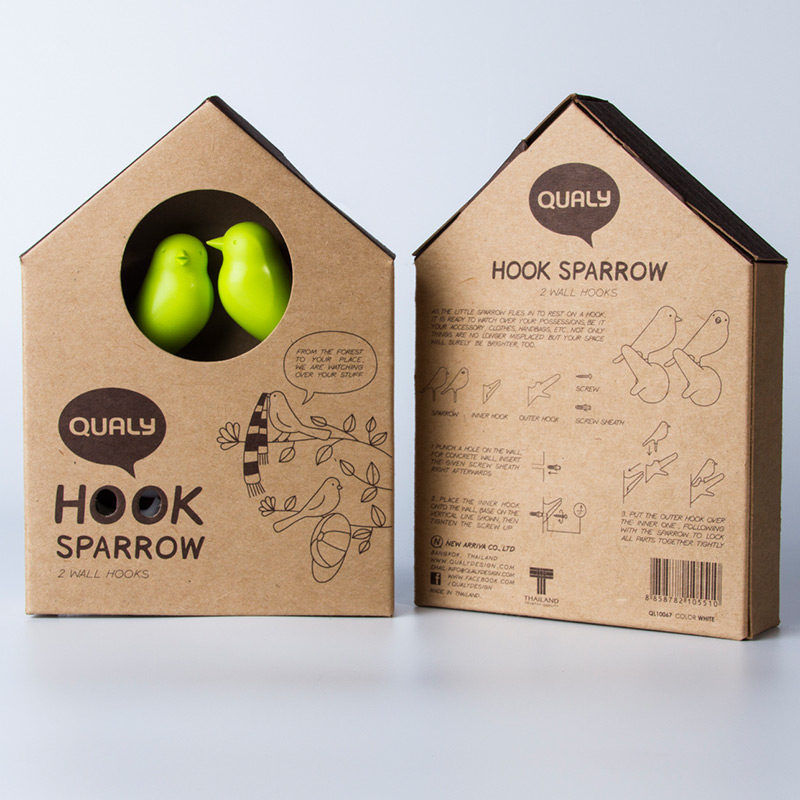 QL10067-WH-GN Вешалки настенные sparrow 2 шт. белые-зеленые Qualy  - Вид №3