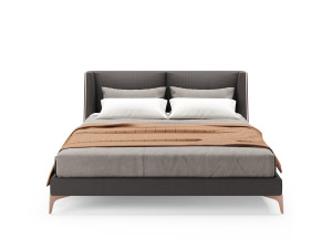 Деревянная двуспальная кровать с мягким изголовьем