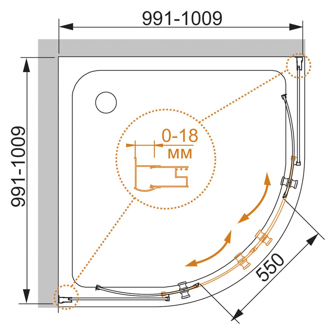Душевой уголок CEZARES PRATICO-R-2-100-C-Cr - Вид №4