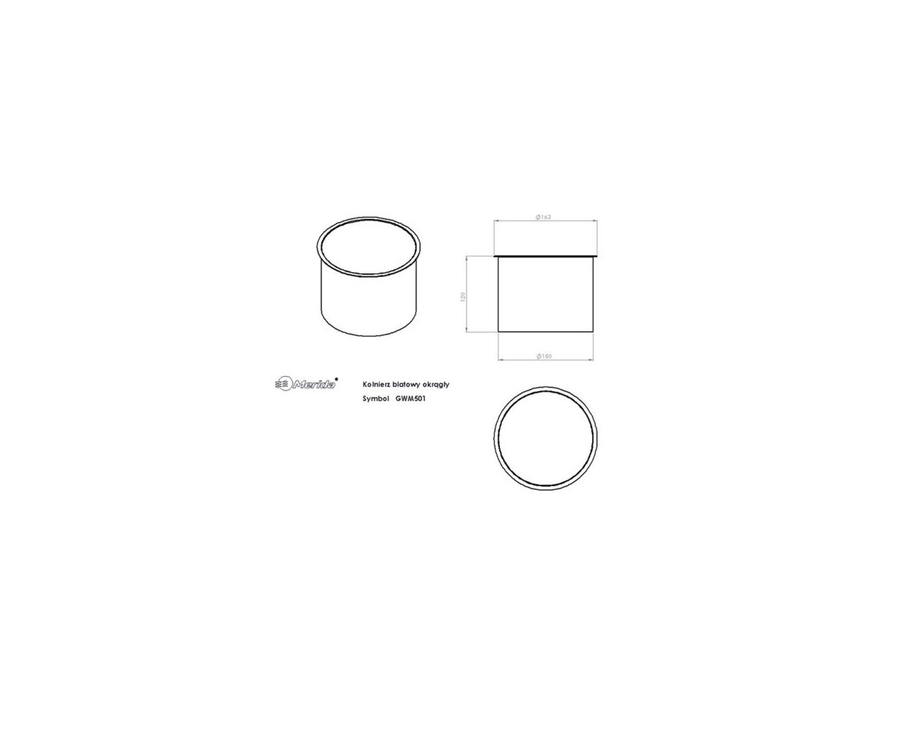 GSC501 STELLA BLACK LINE столешница с круглым вырезом, черный Merida  - Вид №1