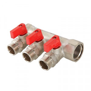 VTc.580.N.0502 Коллектор с отсекающими кранами Valtec 3/4", 2 х 1/2"