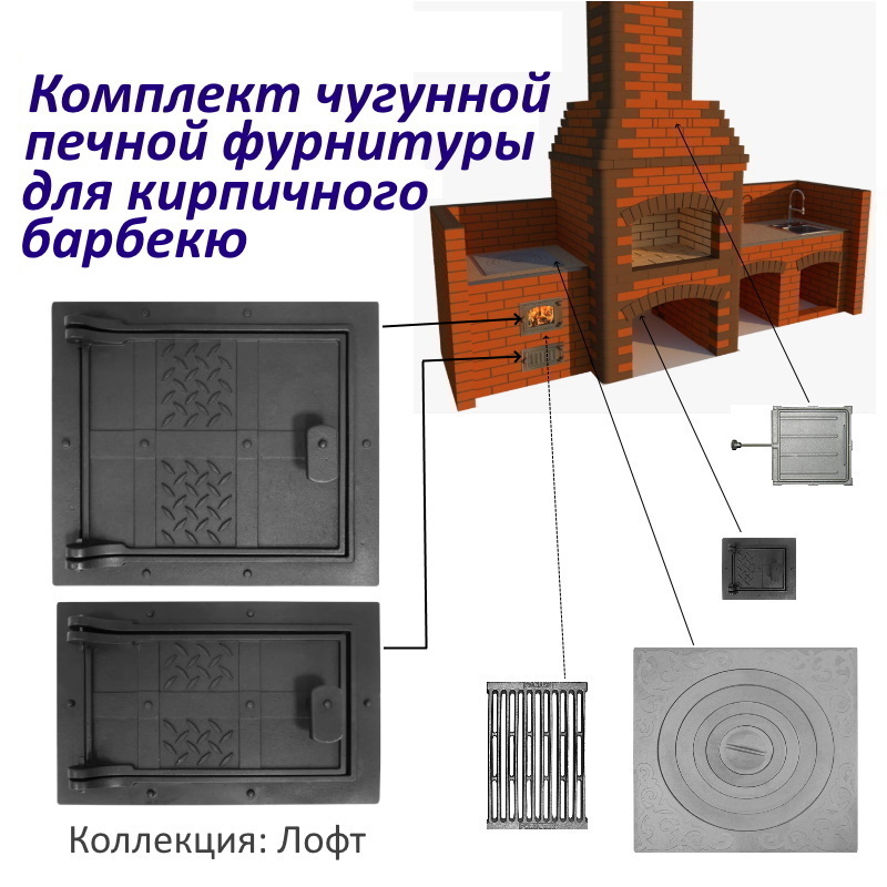 91054695 Комплект чугунной печной фурнитуры Лофт для кирпичного барбекю STLM-0459983 СТРОЙПЕЧИ