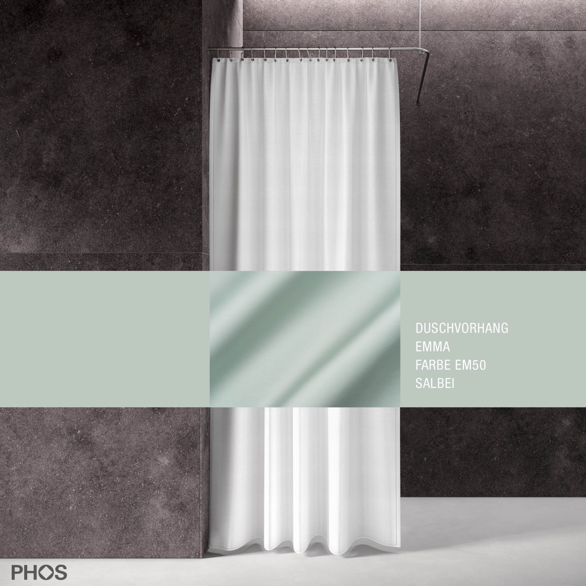 DV-EMMA200-180-EM50 Занавеска для душа emma sage, длина 200 см, ширина 180 см. PHOS 
