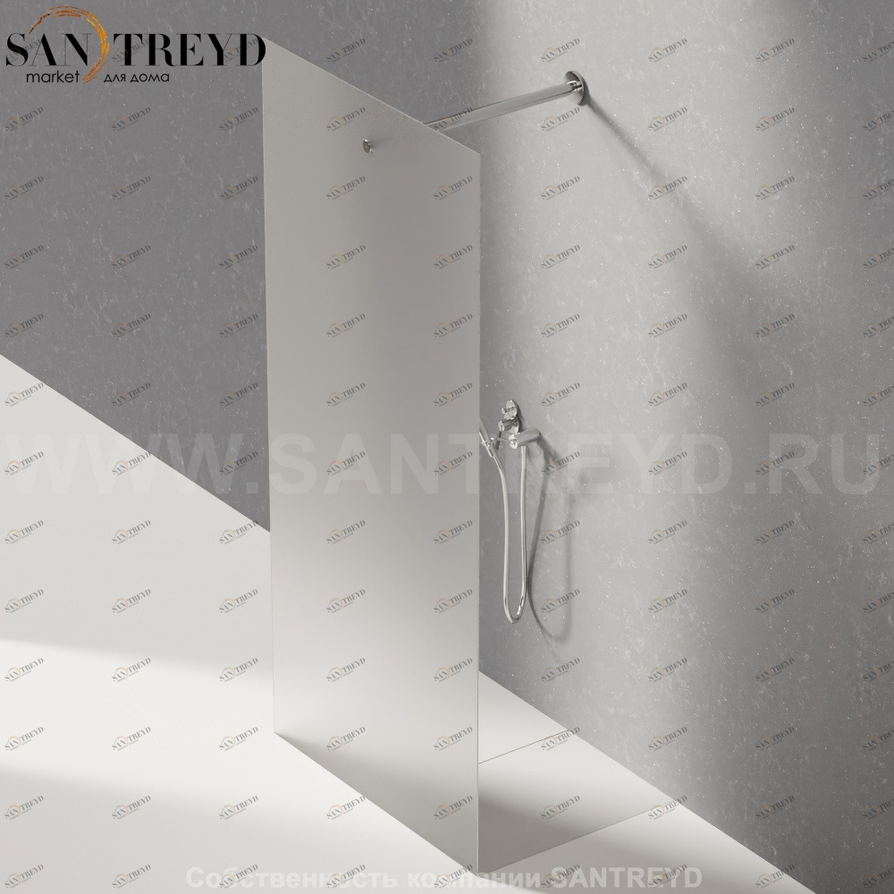 Душевое ограждение FLAT D подрезаемое, стеклянная матовая перегородка с держателем. Размеры: глубина от 70 до 100, длина от 100 до 140 см Agape DA70100100140TS