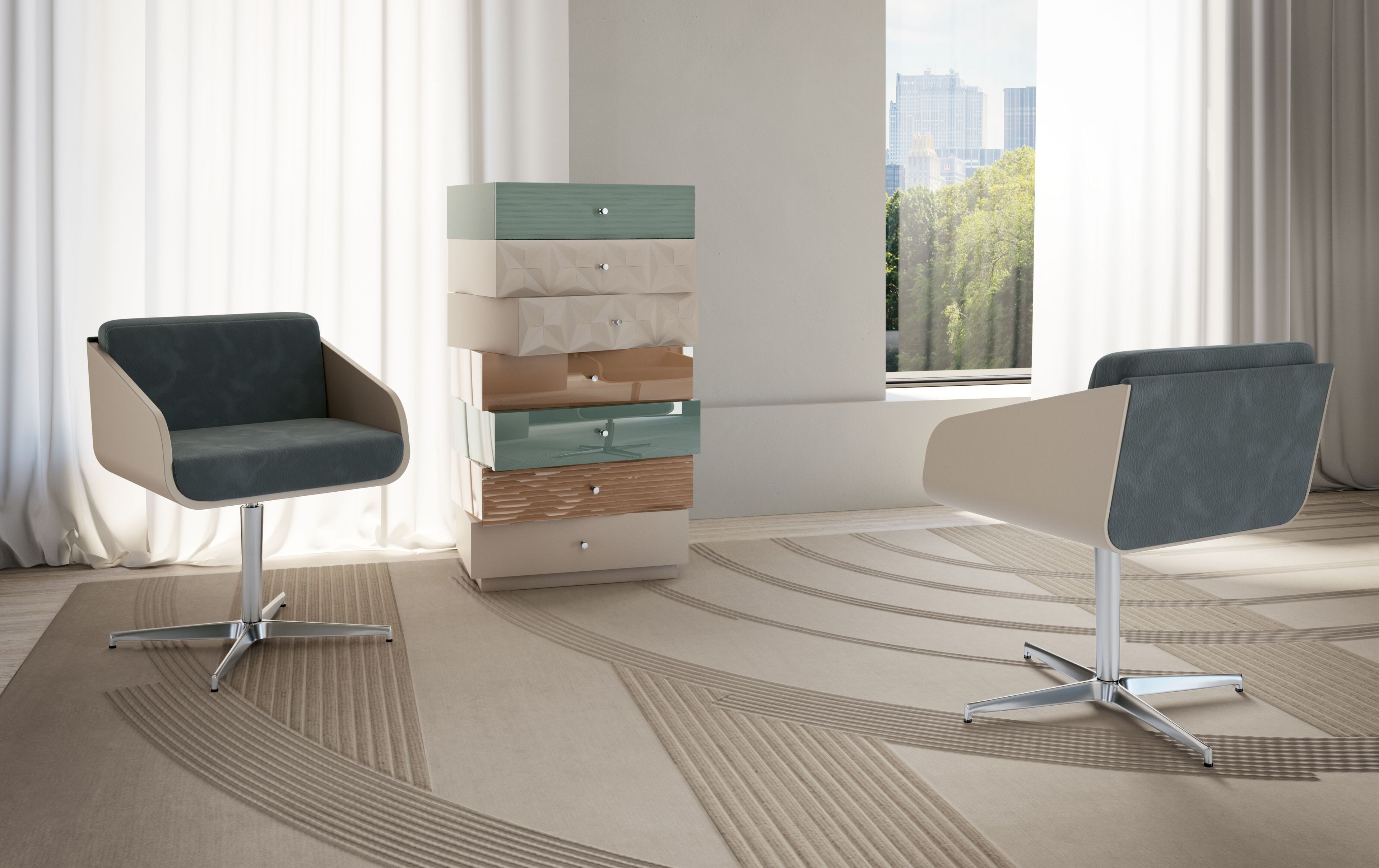 Кожаный поворотный стул с подлокотниками Bizzotto Italia ARCH-00139569 - Вид №1