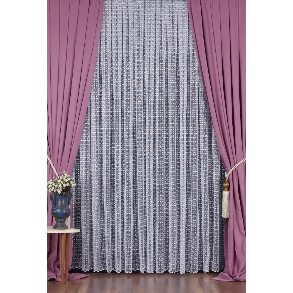 Тюль с вышивкой на сетке «Клеточки» 1 п/м 280 см цвет белый ELIT HOME STLM-2059340 - Вид №1