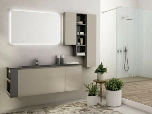 LEGNOBAGNO Подвесная тумба под умывальник из стекла с зеркалом Freedom lineare