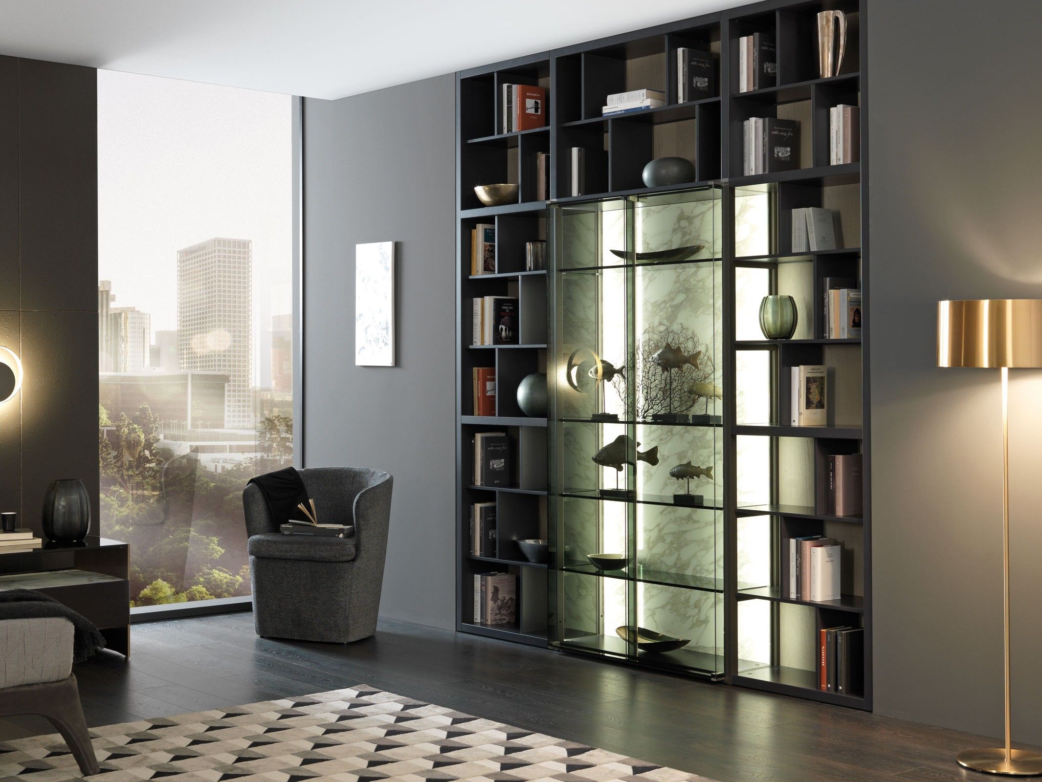 Книжный шкаф из дерева и стекла MisuraEmme CROSSING ARCH-00092195