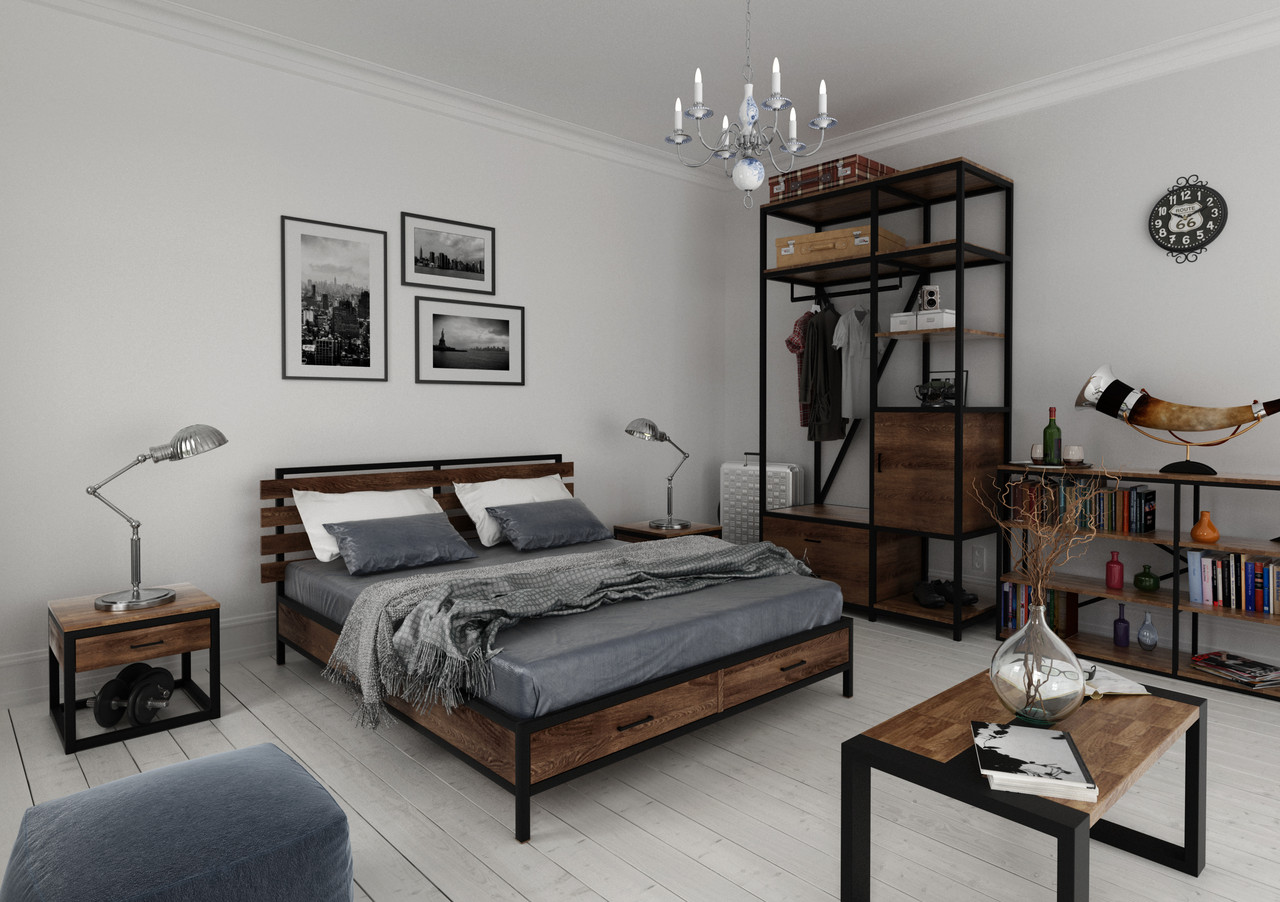 Кровать двуспальная 160х200 темно-коричневая Neo Loft MILLWOOD TWINKLE 134476 Бежевый  - Вид №1