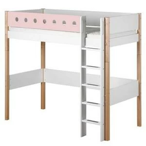 Кровать Flexa White высокая с прямой лестницей, 200 см, розовая лакированная