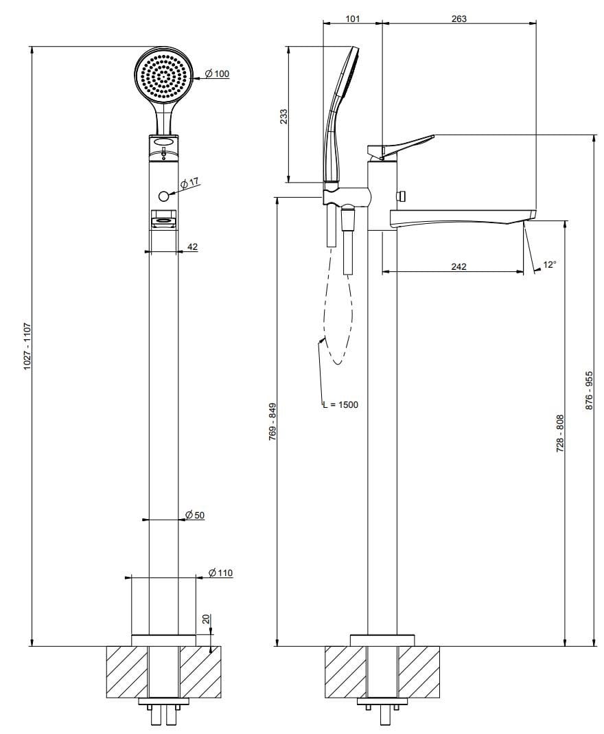 Латунный смеситель для ванны с ручным душем Gessi рельеф ARCH-00039520 - Вид №2