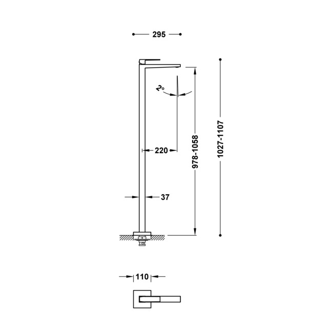ТОНКИЙ смеситель для умывальника с одной ручкой и напольной подачей воды-20285301AC TRES  - Вид №1