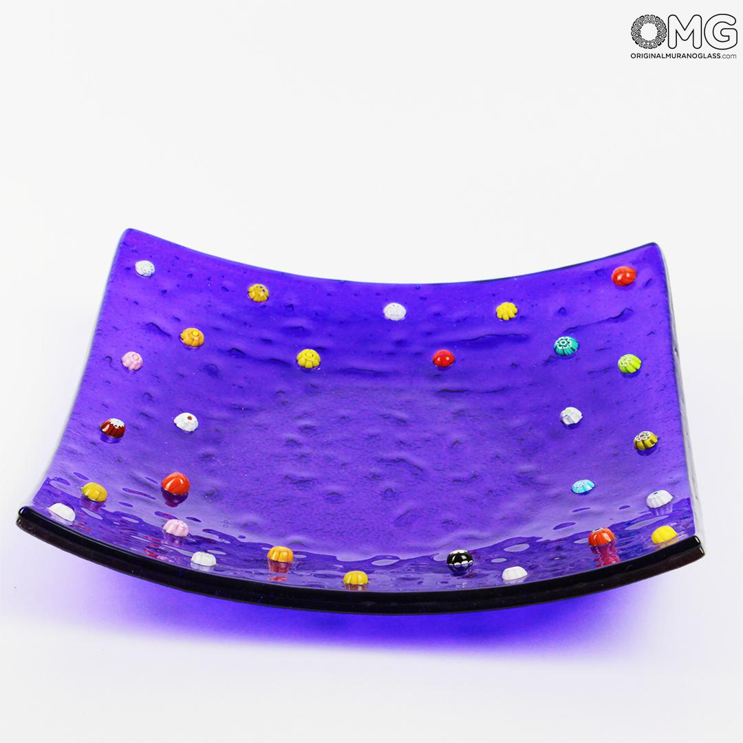 554 ORIGINALMURANOGLASS Квадратное синее блюдце муррина - piatto blu - муранское стекло OMG 9 см  - Вид №1