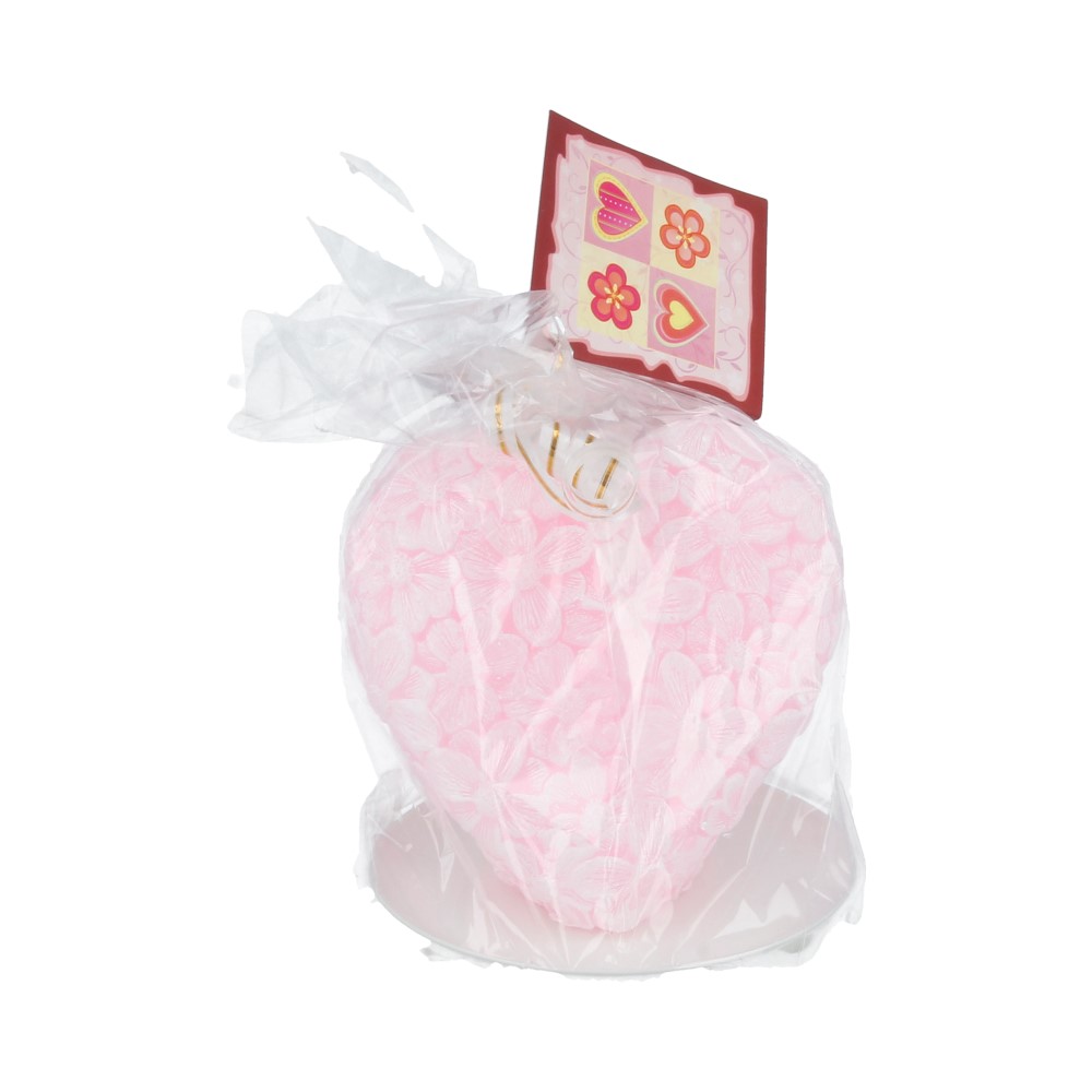 0568 Свеча "Сердце" цветочное 9 см 225 г розовое Омский Свечной 