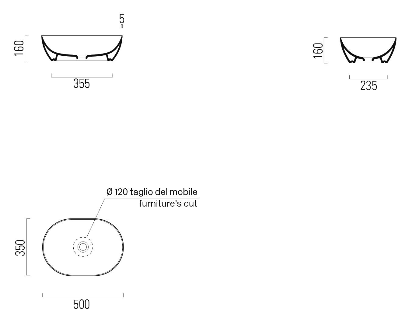 Одиночный овальный умывальник GSI ceramica Pura ARCH-00147947 - Вид №2