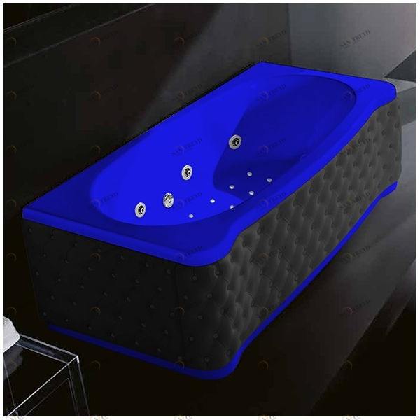 Ванна Gruppo treesse New Classic Young ATC-V674Q-DX-KC-SI синяя с гидромассажем аэромассажем и дезинфекцией прямоугольная правая чёрная кожа ATCV674QDXKCSI