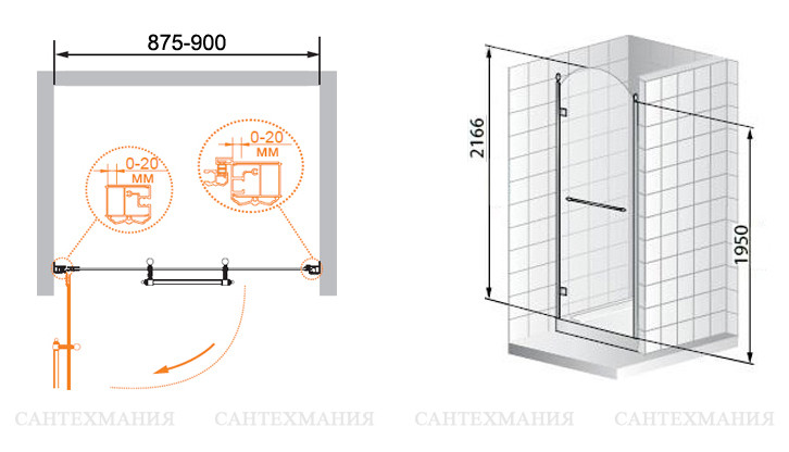 Душевая дверь в нишу CEZARES RETRO-A-B-1-90-CP-G-L - Вид №3