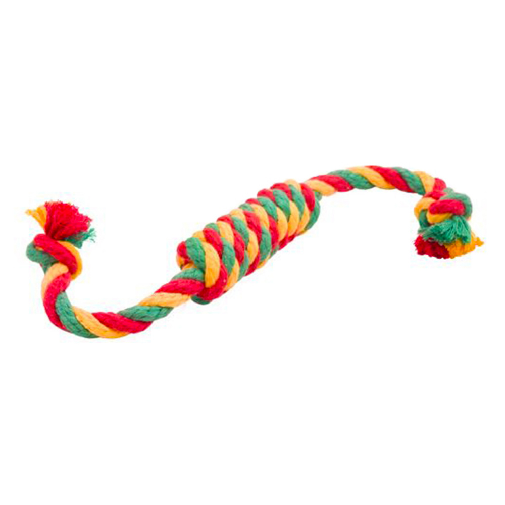 ПР0059085 Игрушка для собак Dental Knot Сарделька канатная 1шт средняя (Красный-желтый-зеленый) DOGLIKE 