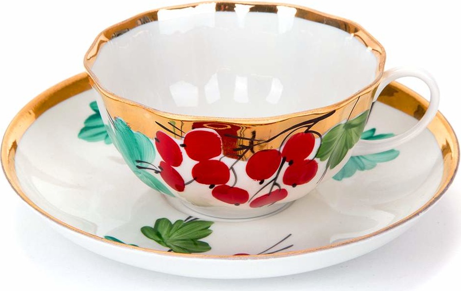 10627402 Дулевский фарфор Чашка чайная с блюдцем 220мл "Тюльпан" "Калинка" Фарфор 