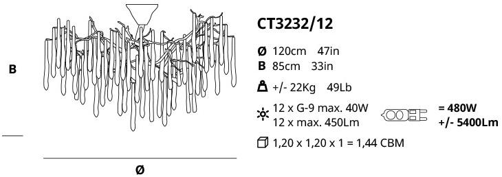 Serip Подвесной светильник из бронзы ручной работы Glamour Ct3232/12 - Вид №1