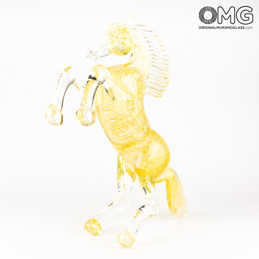 3593 ORIGINALMURANOGLASS Скульптура Лошадь Шайр - золото - муранское стекло - муранское стекло OMG  см  - Вид №1