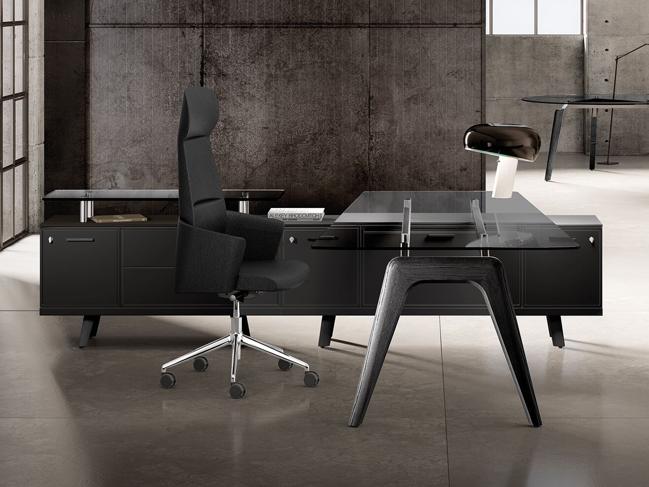 Прямоугольный стеклянный стол со встроенной полкой Bralco ARCH-00035367