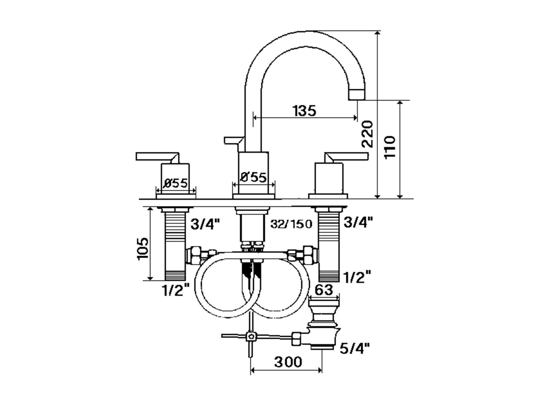 Смеситель для раковины с 3 отверстиями rvb ARCH-00084688 - Вид №2