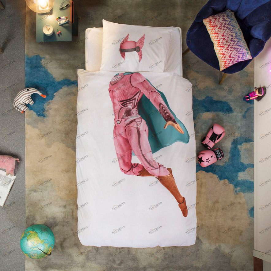 Детское постельное белье односпальное "Супергероиня" 150х200 см SNURK  335501 Белый;розовый 