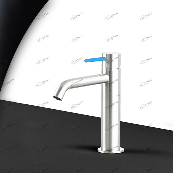 Смеситель для раковины сталь глянцевая с синей ручкой Toki Radomonte TKS2LCIL16