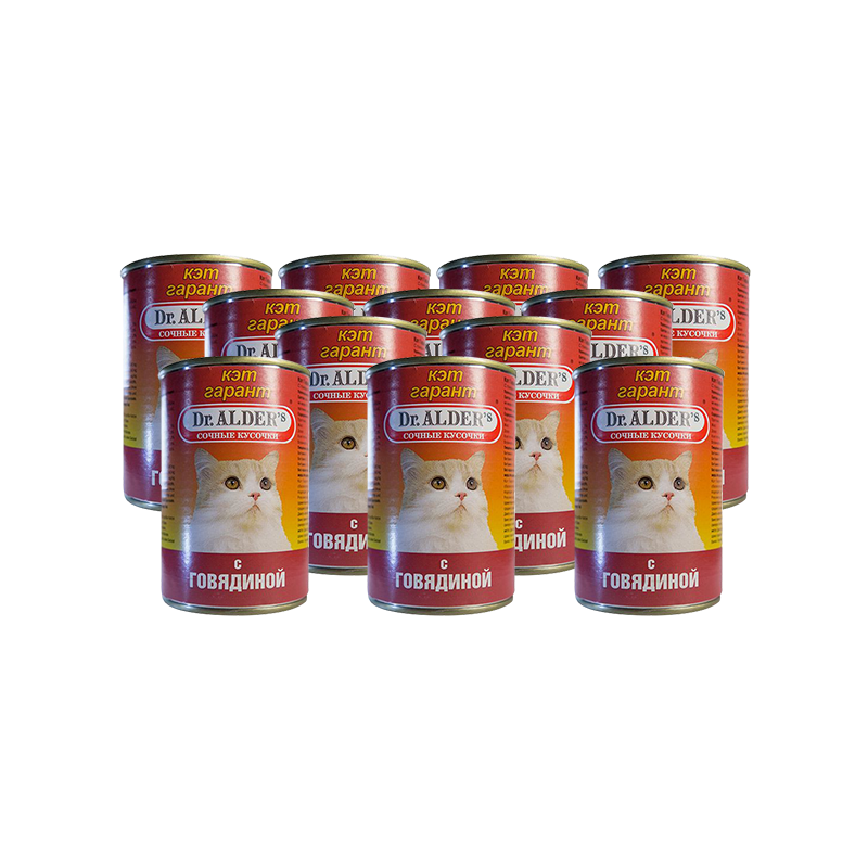 ПР0037891*24 Корм для кошек Cat Garant сочные кусочки в соусе, говядина конс. 415г (упаковка - 24 шт) Dr. ALDER`s 