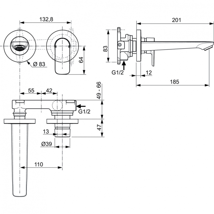 A7029A5 Настенный смеситель для раковины Ideal Standard CONNECT AIR - Вид №2